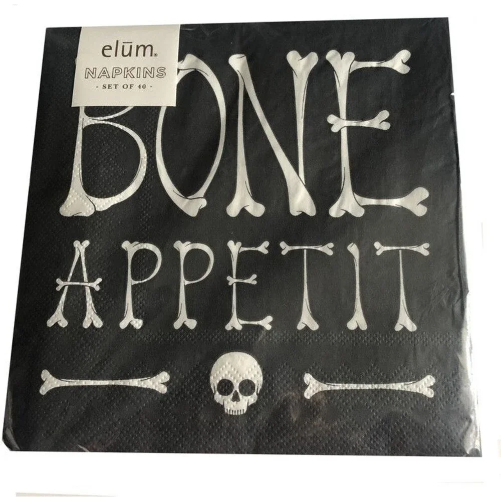Halloween Paper Lunch Dinner Napkins Black 40 ct Bone Appetit Black Decoupage